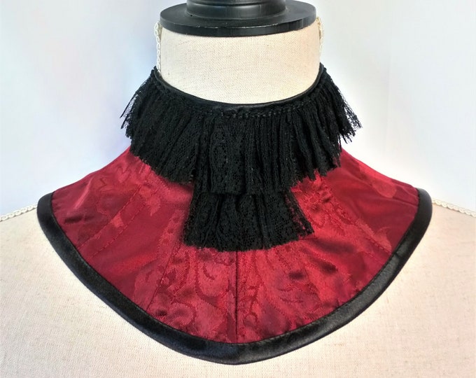 Red Neck Ruff Gothic Victorian Neck Ruff Collar – Red Brocade & Black Lace Choker for ...