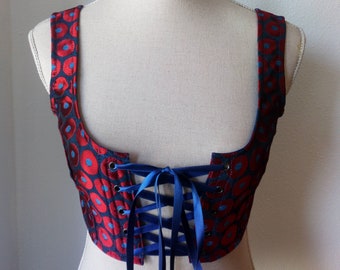 Regency stays corset, Short renaissance vest, Overbust corset with straps, Elizabethan costume stays, Front lacing stays, Red bodice corset