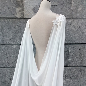 Natural white chiffon bridal cape, Long drape cape veil, Dainty wedding cloak for winter wedding, Faerie bride gown soft cathedral cape