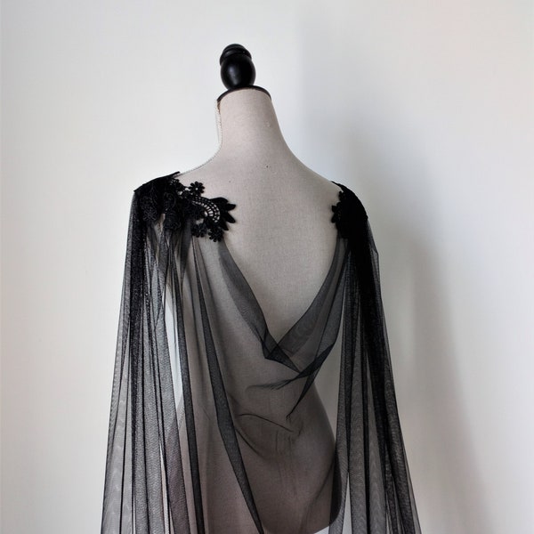 Black wedding cloak, Gothic wedding cape, Alternative wedding cape veil, Alternative veil, Black bridal cape goth, Vampire cover up cloak