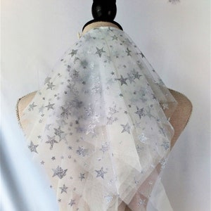 Celestial Wedding Veil - Starry Tulle Bridal Veil with Silver Glitter Stars