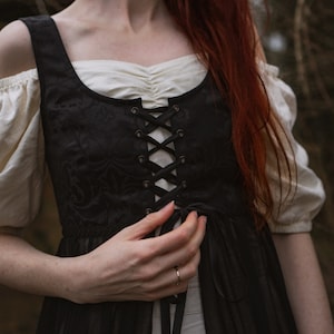 Gothic Black Chiffon Bodice Overdress for Medieval Costume or Wedding