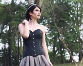 Gothic wedding black brocade overbust corset - Metallic black corset - Alternative wedding corset - Steampunk wedding - Gothic wedding dress