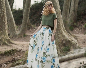 Whimsical Floral Long Skirt - Cottagecore Fairy Style Fashion Piece