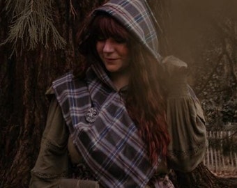 Handmade Brown Tartan Capelet - A Cozy Autumn Forest Inspired Hobbitcore Accessory