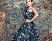 Gothic wedding dress - Steampunk wedding - Taffeta long skirt and corset - Black and gold wedding dress - Elegant prom dress
