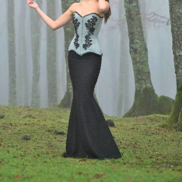 SALE! Black mermaid skirt for goth wedding dress, Halloween bridal dress, Morticia Addams, Black gothic skirt, Mermaid maxi skirt, Costume