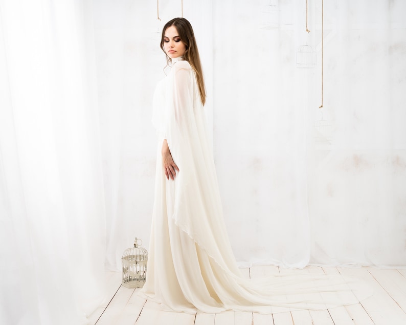 Handmade Ivory Brocade Fairy Queen Gown, Elven Wedding Dress with Cape image 5