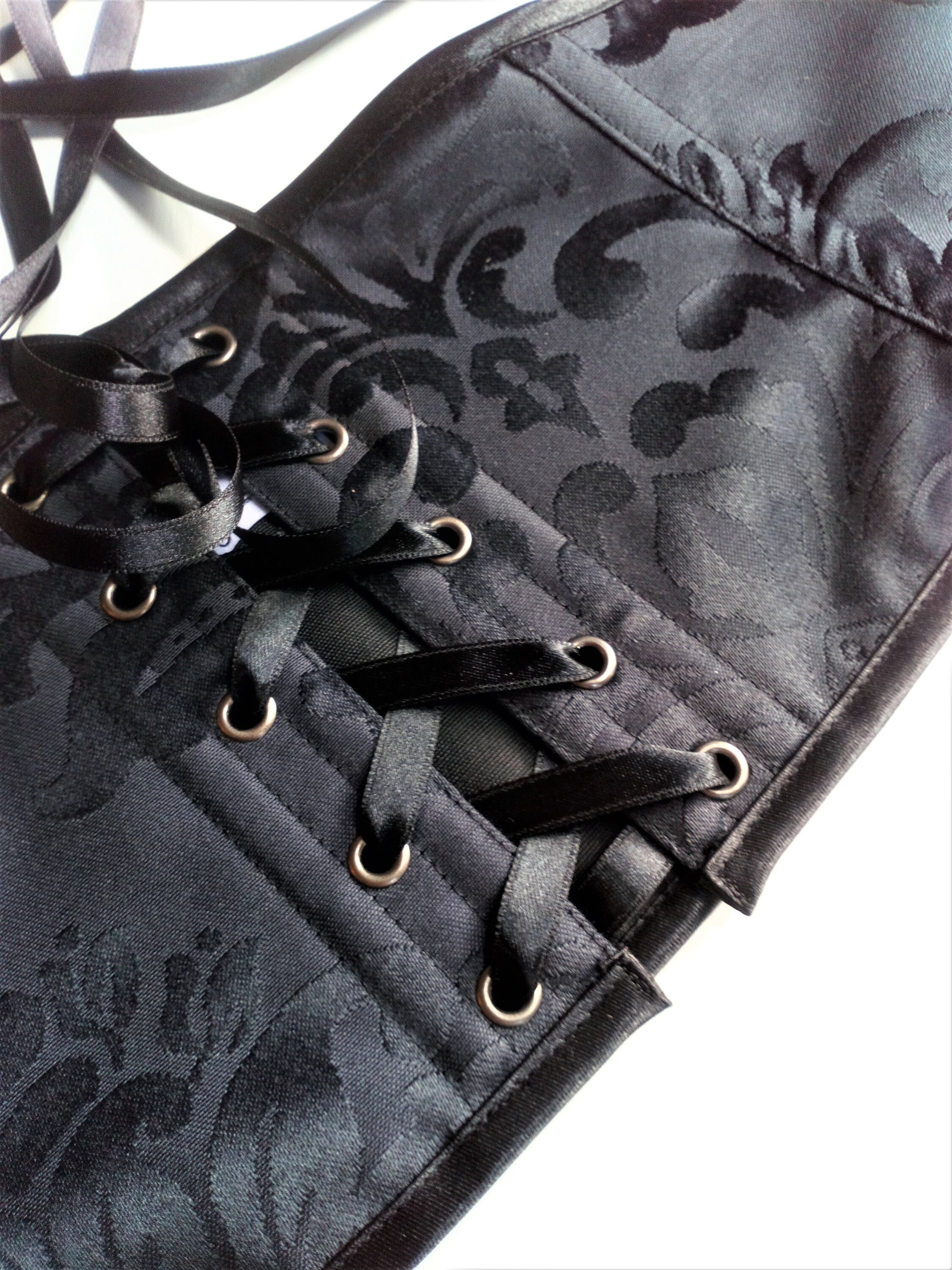 Wide Black Lace Up Goth Belt Gothic Corset Rose Floral Waist Cinching Stretch Amaryllis Corset Belt - Punk Rave main image 4