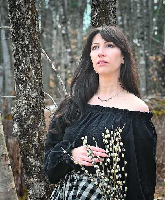 Dark cottagecore top, Witchy style blouse for renaissance faire or larp costume, Sustainable fashion, Everyday pagan goth, Medievalcore