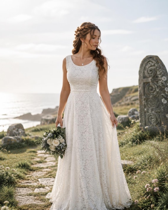 dress for less hillside new jersey Viking Ivory Lace Pagan Bridal Gown, Celtic Wedding Dress, Norse Handfasting LowStock:43593933684787