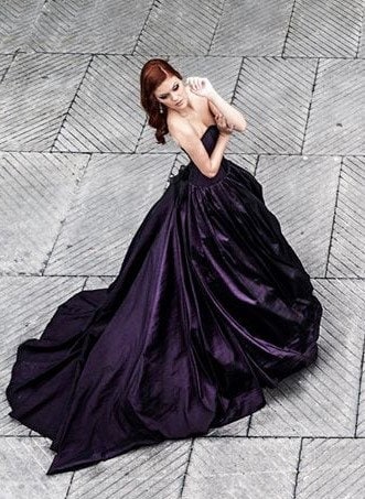 strapless open back dress Black and Purple Gothic Wedding Dress With Lace Embroidery –  WonderlandByLilian