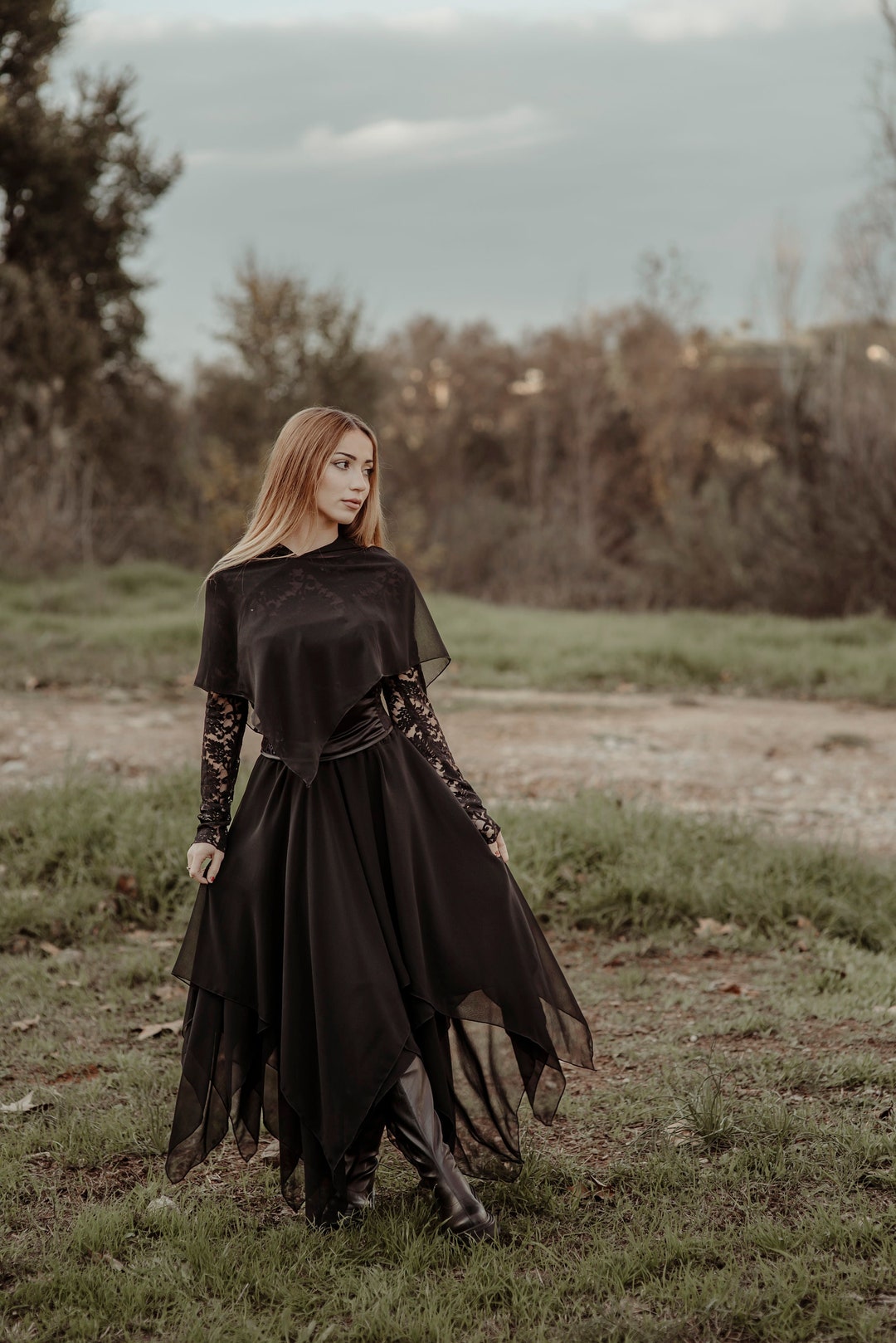 Pointy witchy skirt, Layered Black chiffon skirt, Full circle asymmetric skirt, Floaty pagan skirt, Gothic fae skirt, Alternative wedding Pointy witchy skirt, Layered Black chiffon skirt, Full circle asymmetric skirt, Floaty pagan skirt, Gothic fae skirt, Alternative wedding