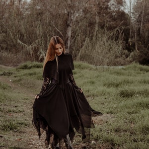 Pointy witchy skirt, Layered black chiffon skirt, Full circle asymmetric skirt, Floaty pagan skirt, Gothic fae skirt, Alternative wedding image 5