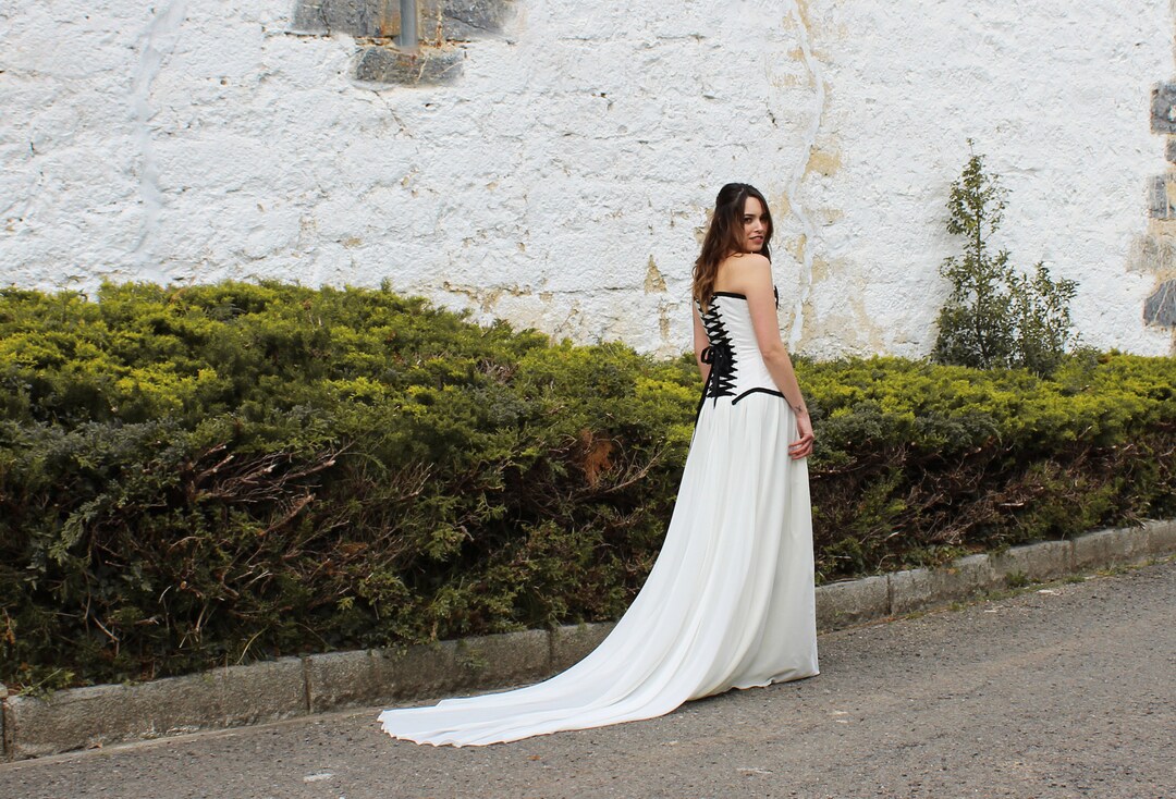 Black and White Viking Wedding Dress, Celtic Bridal Corset Dress