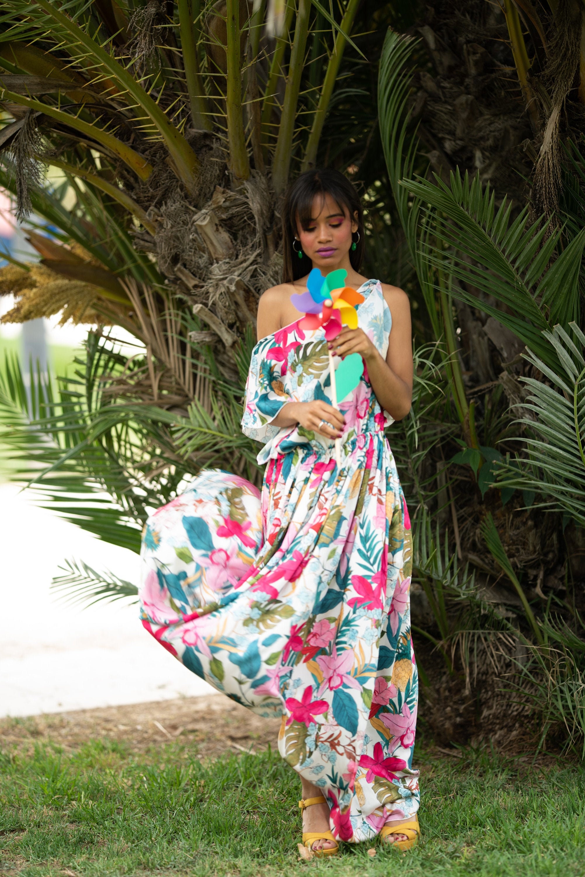 Colorful maxi dress, Tropical long dress for summer, Pink off the ...