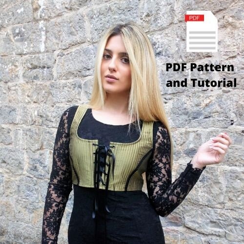Corset Top PDF Sewing Pattern Printable Tutorial Renaissance Bodice Laced Vest Digital Download DIY Costume Historical Reenactment Fantasy