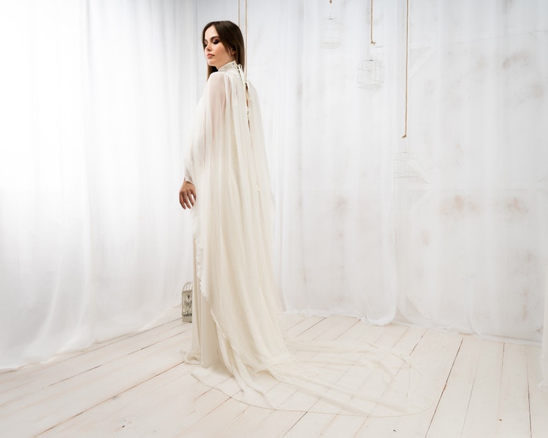 Handmade Ivory Brocade Fairy Queen Gown, Elven Wedding Dress with Cape image 6