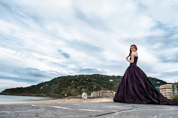 Black wedding dress, Purple wedding dress, Gothic wedding dress, Steampunk wedding dress, Corset bridal dress, Dark victorian goth ball gown
