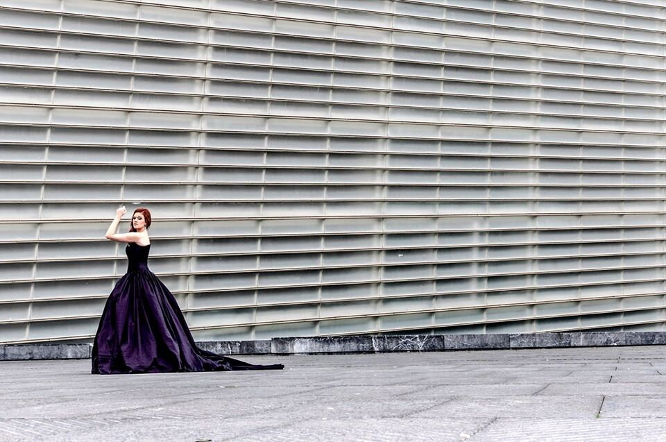 blonde black dress Order Black and Purple Gothic Wedding Dress main image 1
