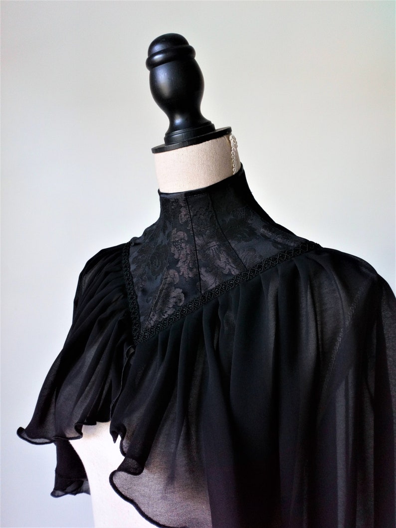 High Neck Black Capelet, Wedding Black Cape, Vampire Costume, Witch Short Cape, Gothic Capelet, Neck Corset Cape, Gothic Cosplay Costume image 5