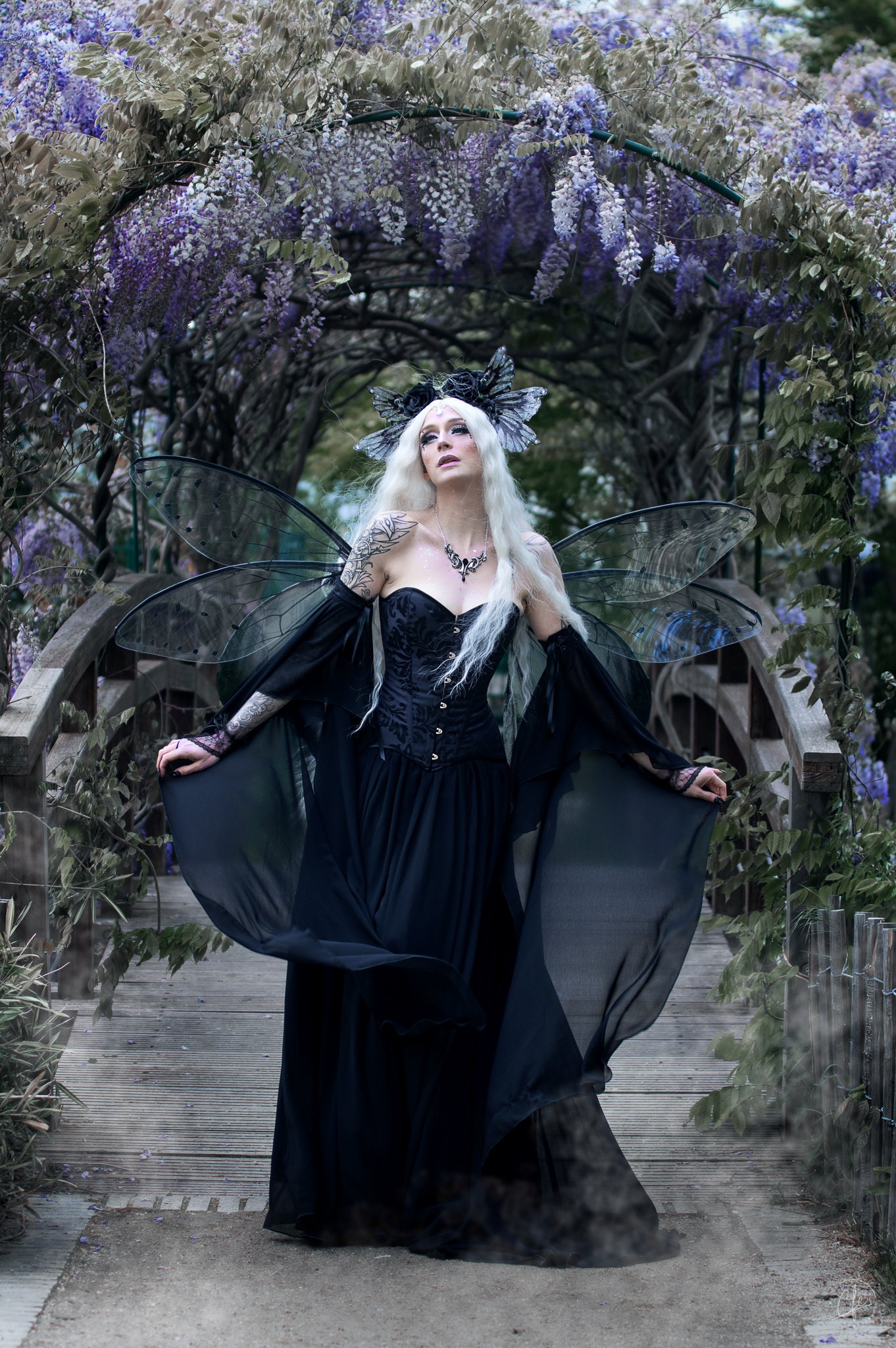black fairy dress long Pearl Decorated Witchy Dark Fairy Dress Witchcore Fairy Dress main image 0