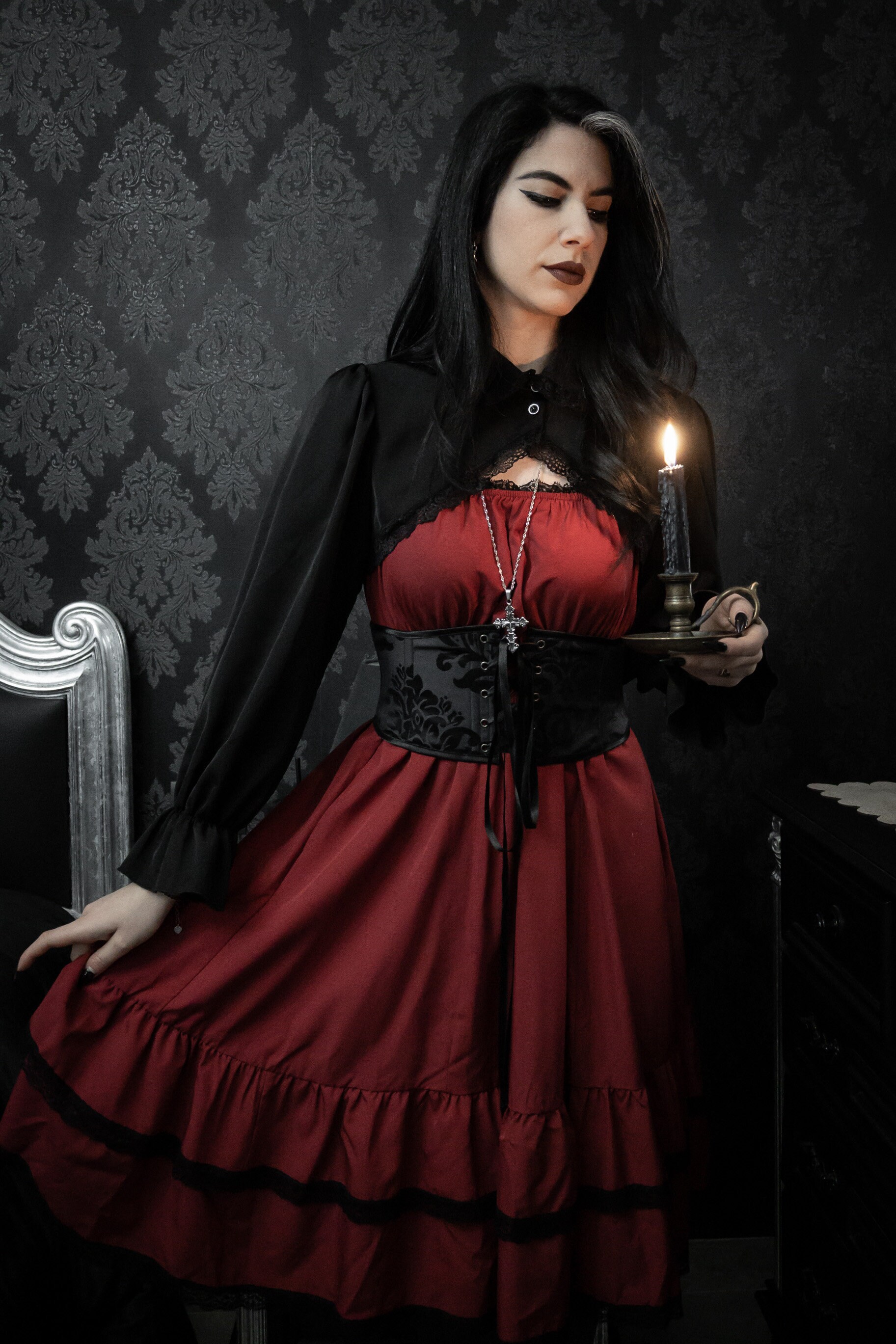 Black Waspie Corset Belt, Gothic Waist Cincher Belt