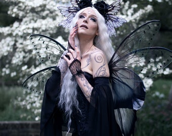 Enchanted Dark Fairy Gown with Long Sleeves - Fantasy Couture Dress for Magical Events Enchanted Dark Fairy Gown with Long Sleeves - Fantasy Couture Dress for Magical Events