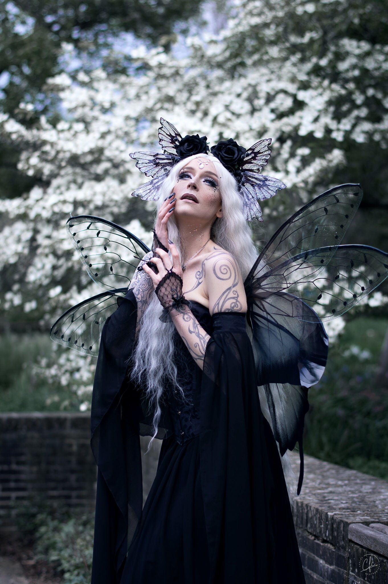 Enchanted Dark Fairy Gown with Long Sleeves - Fantasy Couture Dress for Magical Events