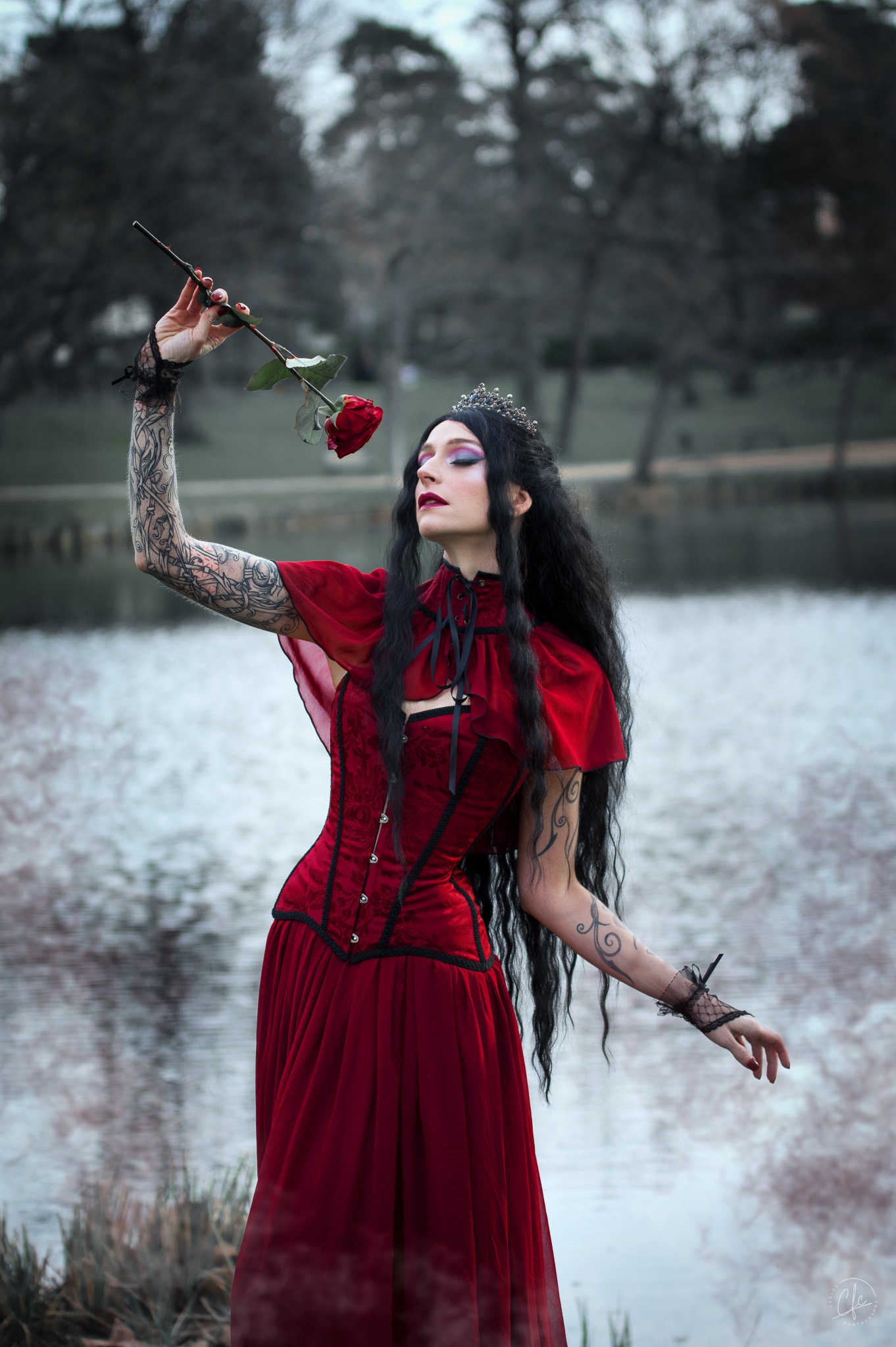 Dark Red Gothic Vampire Wedding Dress - Corseted Ball Gown for an Eternal Elegant Look Dark Red Gothic Vampire Wedding Dress - Corseted Ball Gown for an Eternal Elegant Look