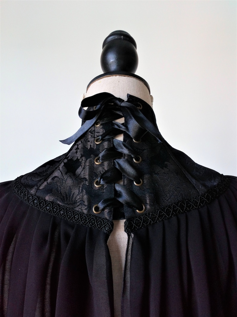 High Neck Black Capelet, Wedding Black Cape, Vampire Costume, Witch Short Cape, Gothic Capelet, Neck Corset Cape, Gothic Cosplay Costume image 8