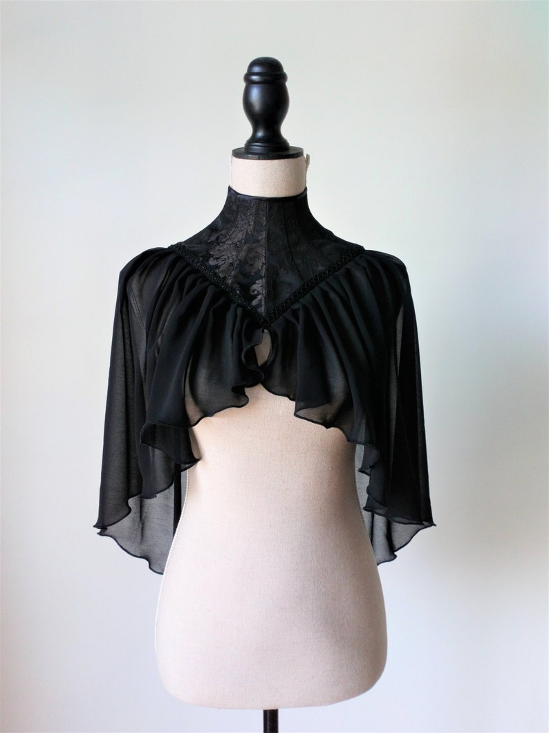 High Neck Black Capelet, Wedding Black Cape, Vampire Costume, Witch Short Cape, Gothic Capelet, Neck Corset Cape, Gothic Cosplay Costume image 1