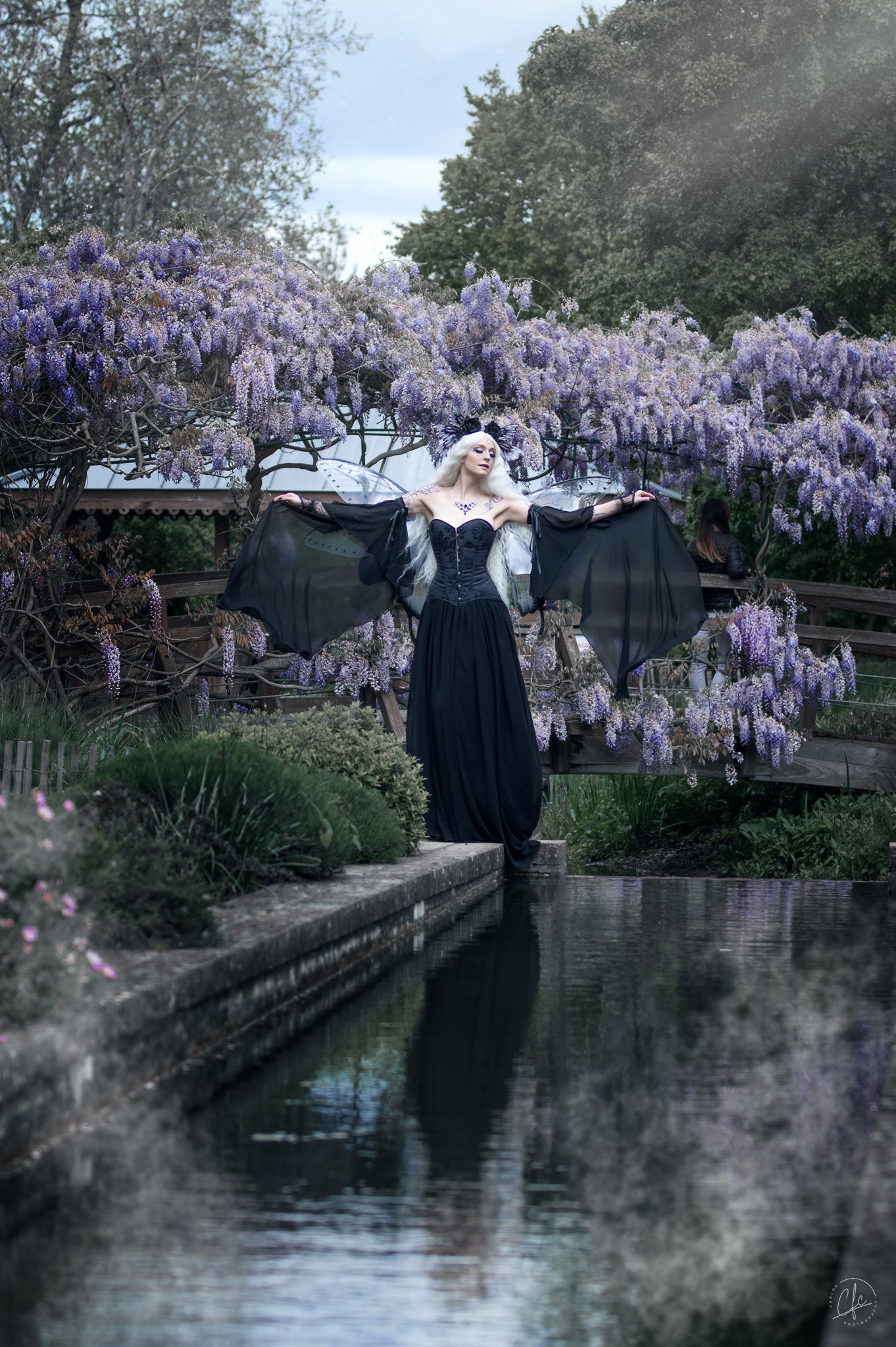 Enchanted Dark Fairy Gown with Long Sleeves - Fantasy Couture Dress for Magical Events