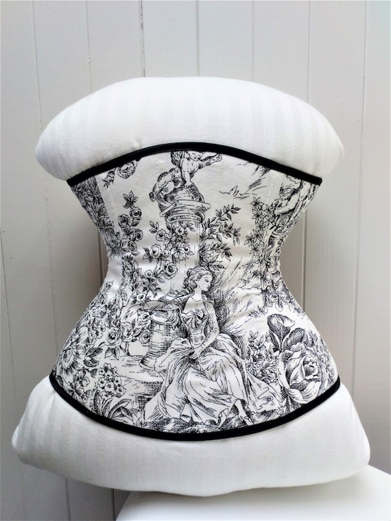 Victorian Underbust Corset, Edwardian Tightlacing Corset, Renaissance Corset  Lingerie, Black and White Print Corset, Victorian Style, Gothic 