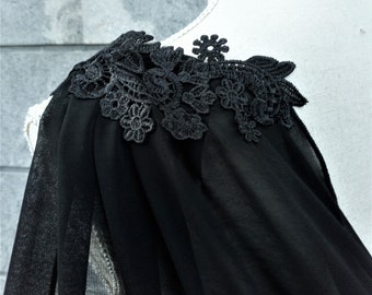 Elegant Gothic Wedding Cape in Sheer Black Chiffon - Stunning Accessory for the Romantic Bride