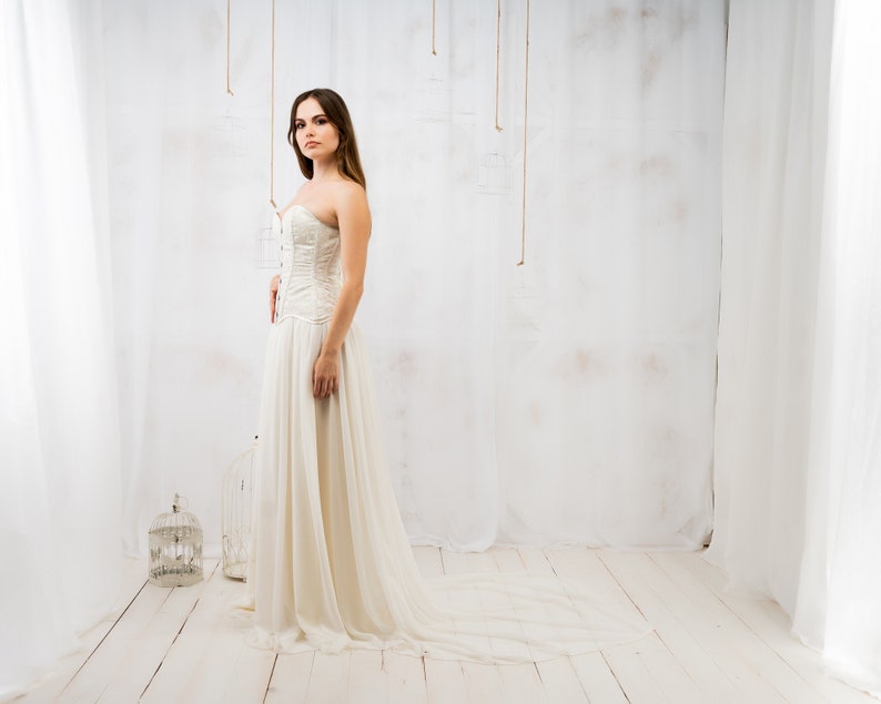 Handmade Ivory Brocade Fairy Queen Gown, Elven Wedding Dress with Cape image 8