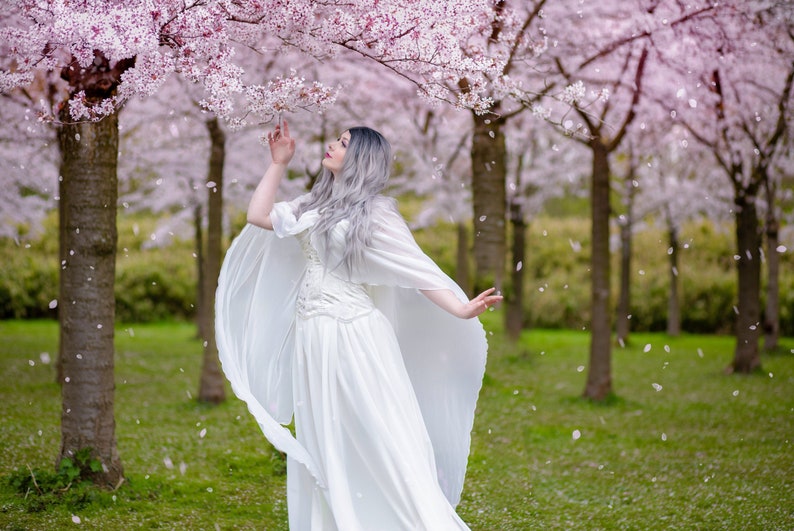 Elven bridal cape, High neck cape, Fantasy wedding cape, Elf bridal capelet, Neck corset cloak, Wedding wing cape, Elven wedding dress ivory image 5