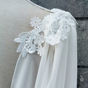 Natural white chiffon bridal cape, Long drape cape veil, Dainty wedding cloak for winter wedding, Faerie bride gown soft cathedral cape image 8