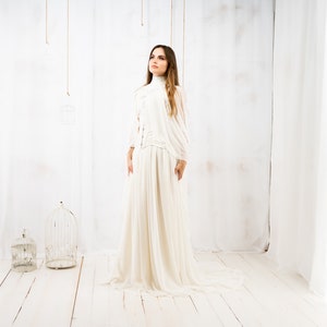 Handmade Ivory Brocade Fairy Queen Gown, Elven Wedding Dress with Cape image 4