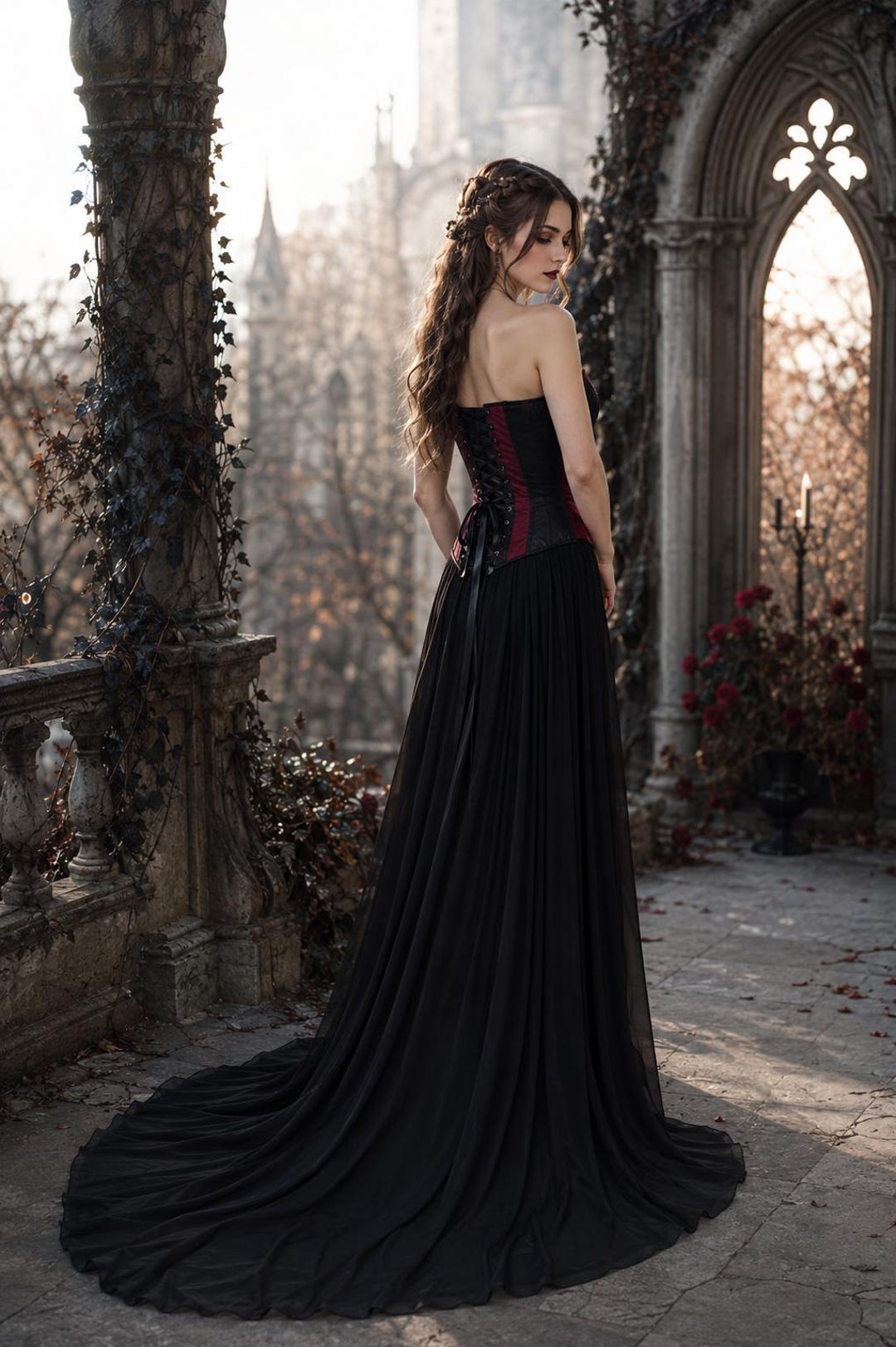 Victorian Gothic Wedding Dress, Vampire Corset Dress, Dark Medieval Bride