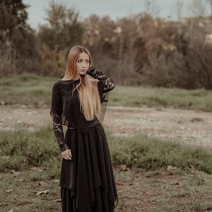 Pointy witchy skirt, Layered black chiffon skirt, Full circle asymmetric skirt, Floaty pagan skirt, Gothic fae skirt, Alternative wedding image 2