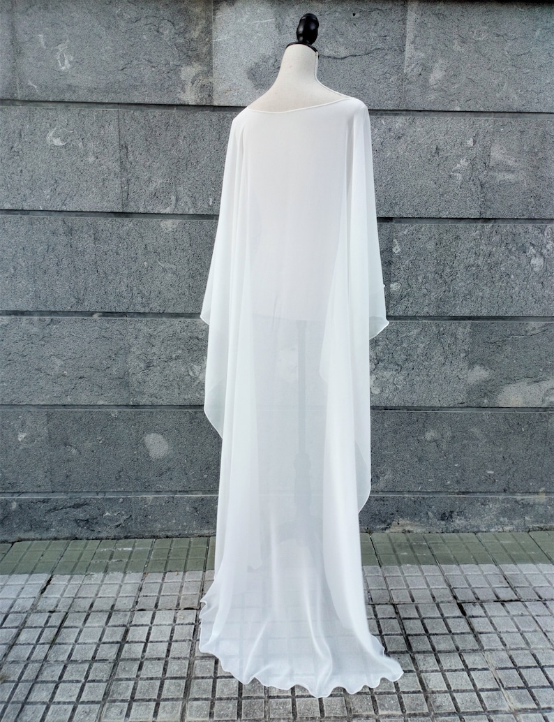 Dramatic high-low cape for bride, Floor length bridal cover up, Chiffon wedding topper, Modern bridal cloak, Asymmetric fantasy cape veil image 2