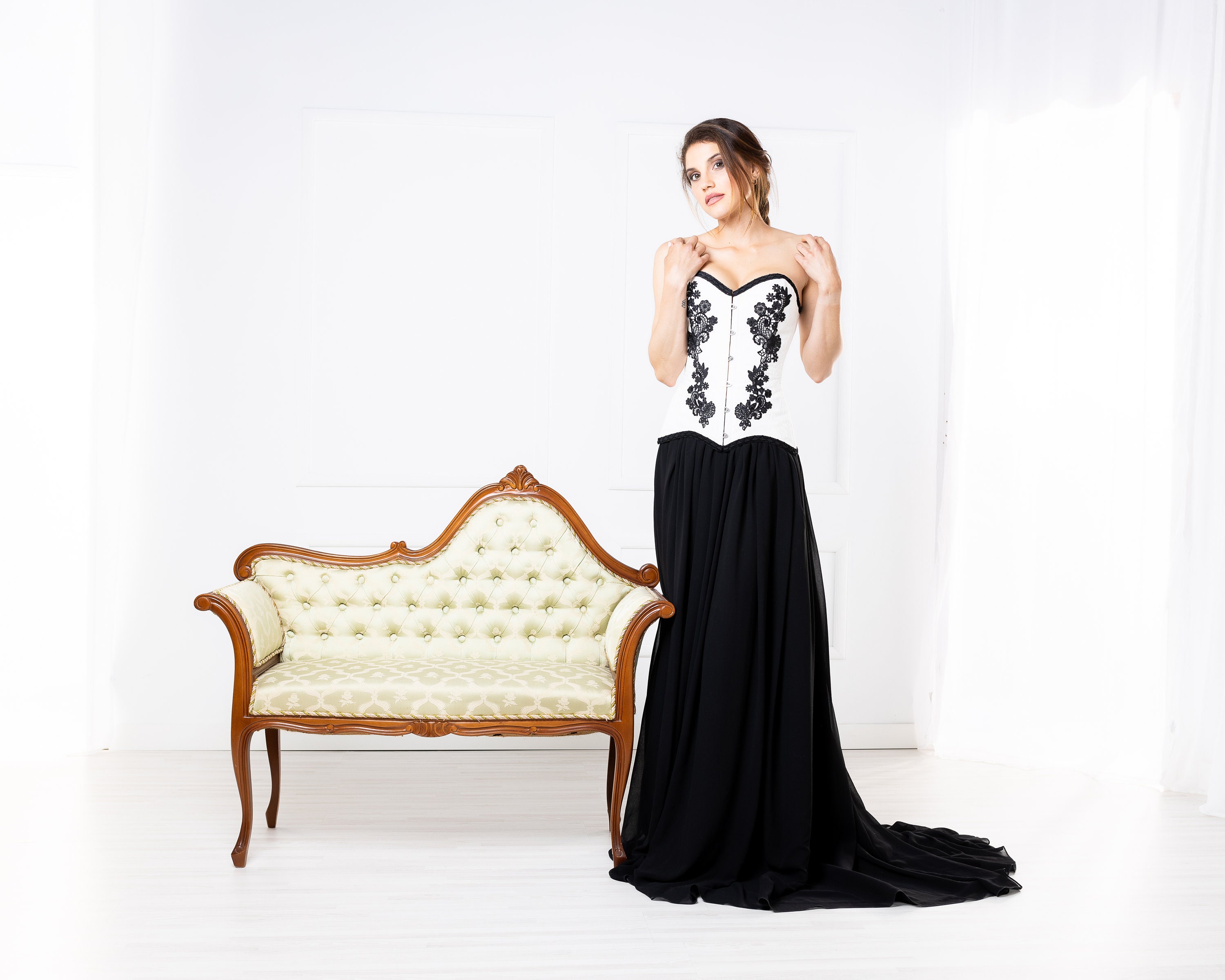 white wedding dress with black corset Draven Black And White Corset Mini Dress - 10 main image 1