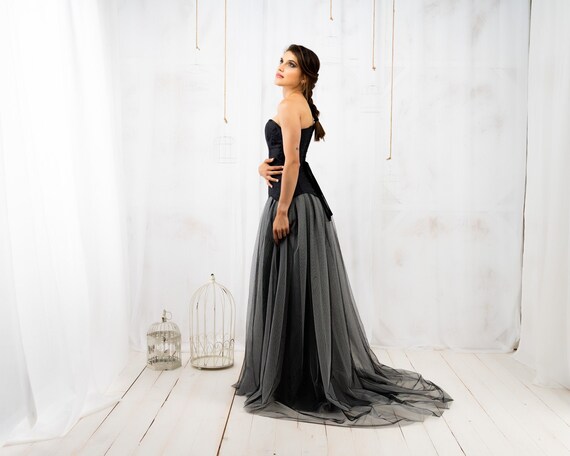 Black Ombre Wedding Dress With Mesh 