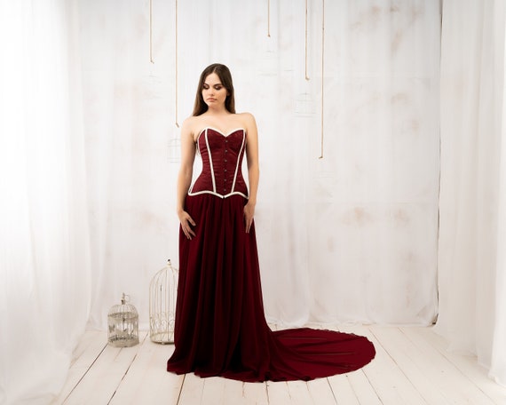Dark Medieval Burgundy Wedding Dress 