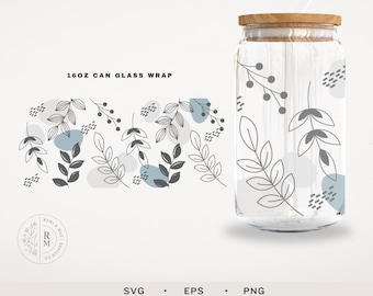 Can Glass SVG 16oz | ABSTRACT ART | seamless - 16 oz libbey glass - floral line art pattern - abstract design - boho style art - seamless