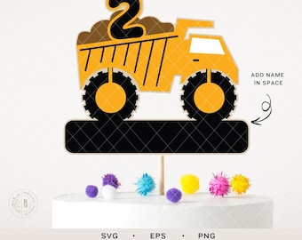 Construction SVG - CAKE TOPPER - 2nd birthday - dump truck cake topper - construction cake topper - digital cut file