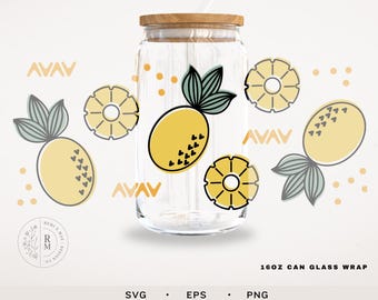 Libbey Glass SVG | PINEAPPLE FRUIT | seamless wrap - 16 oz libbey glass - fruit pattern - line art design - boho style art - seamless wrap