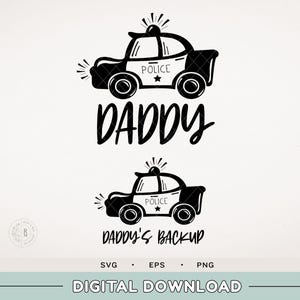 Polizei SVG - Papas Ersatz SVG - Daddy Cop - Papa und Sohn Bullen - Polizist - Vatertag SVG - Schneidedateien - Cricut - Bullenauto - Blaue Linie