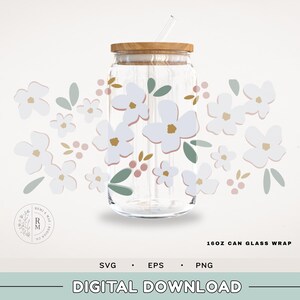 Can Glass SVG 16oz | MAGNOLIA TREE | seamless wrap - 16 oz libbey glass - floral pattern - abstract design - boho style art - seamless